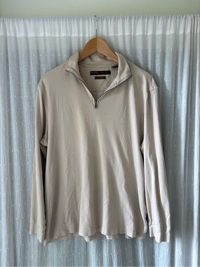 Perry Ellis Beige Zip-Neck Pima Cotton Pullover